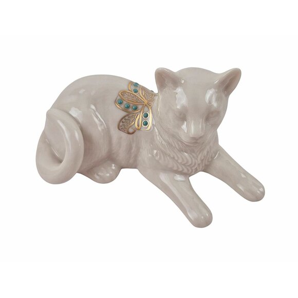 Lenox China Jewels Cat Figurine Issued 1992 USA Porcelain Gold Accents Turquoise - Picture 2 of 10